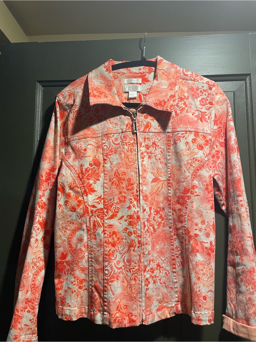 Women's Floral Zip-Front Jacket - Coral Pink